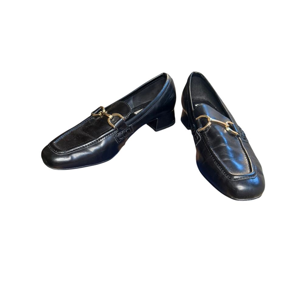 Steve Madden Hartlyn Black Leather Horsebit Loafers | Size 8.5 M | Gold Bit - Picture 2 of 7